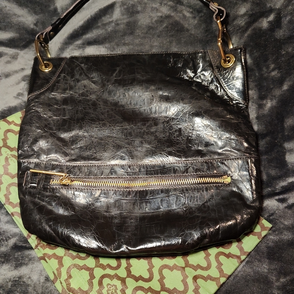 Stylish orYANY Lucy Crocodile Patent Leather Hobo Shoulder Bag Black-NWT Purse